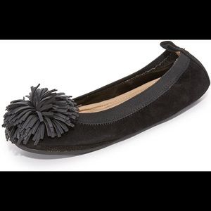 Yosi Samra Suede Pom Foldable Flat in Black